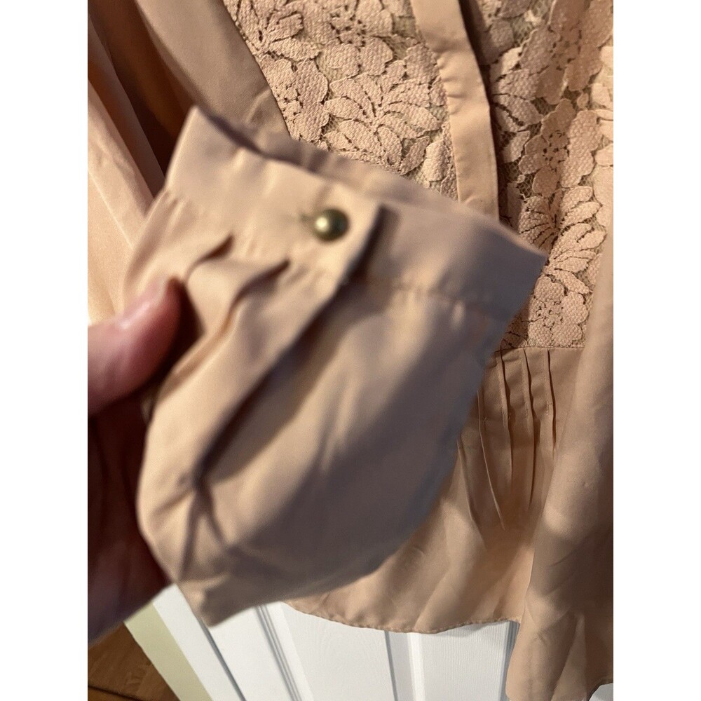 NINE WEST VINTAGE AMERICA Blouse Womens M Lace Inlay Beige Tunic Feminine Whimsy - Picture 5 of 8